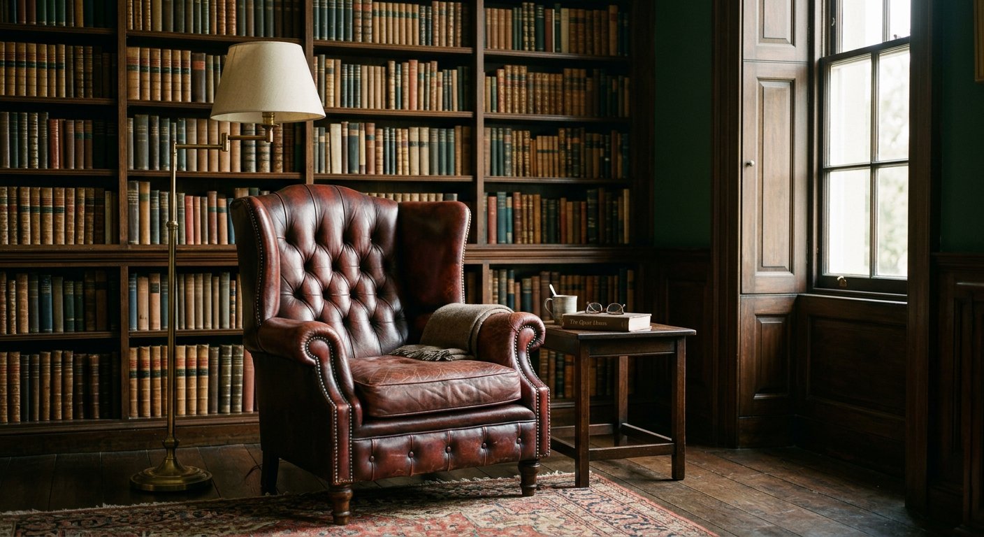 An oxblood leather armchair in a private library — placeholder for the coach’s editorial portrait.