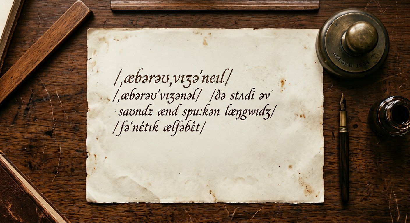 Handwritten phonetic transcription on aged paper, with a fountain pen and brass seal.